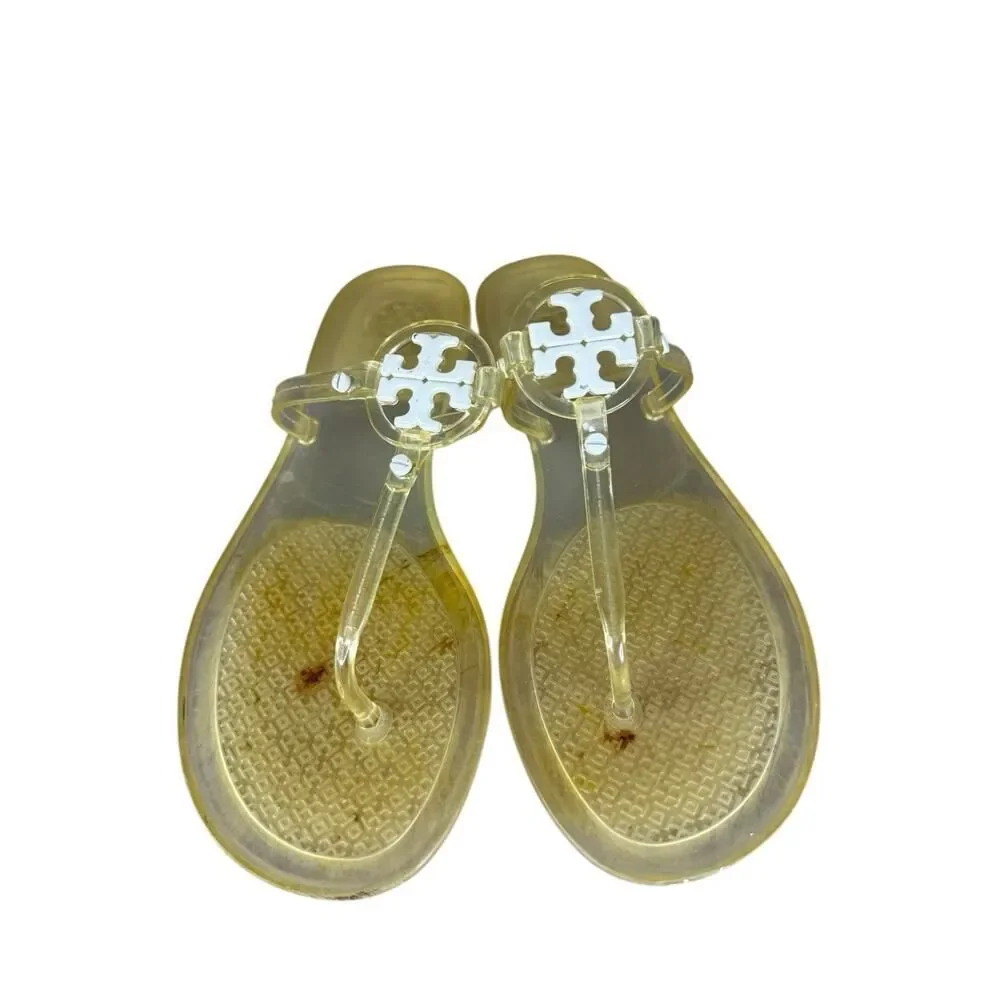 Tory Burch Yellow Clear Jelly Miller Sandals Size 8 Logo Thong Flip Flops